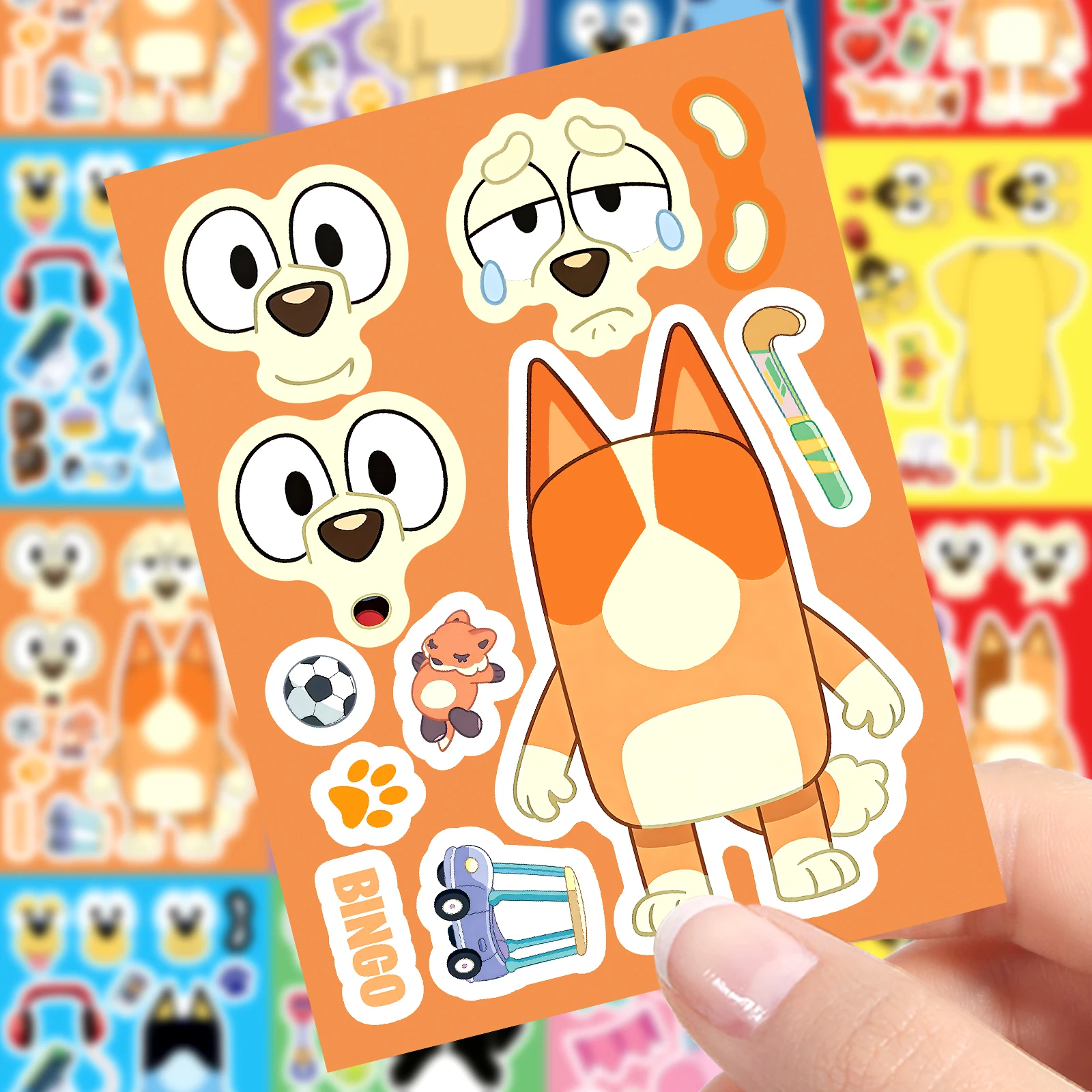 Adesivos de Quebra-Cabeça de Cachorro de Desenho Animado Bluey (8/16 Folhas) - Adesivos Educacionais de Quebra-Cabeça Colorido DIY para Crianças, Brinquedos Divertidos e Presentes para Crianças