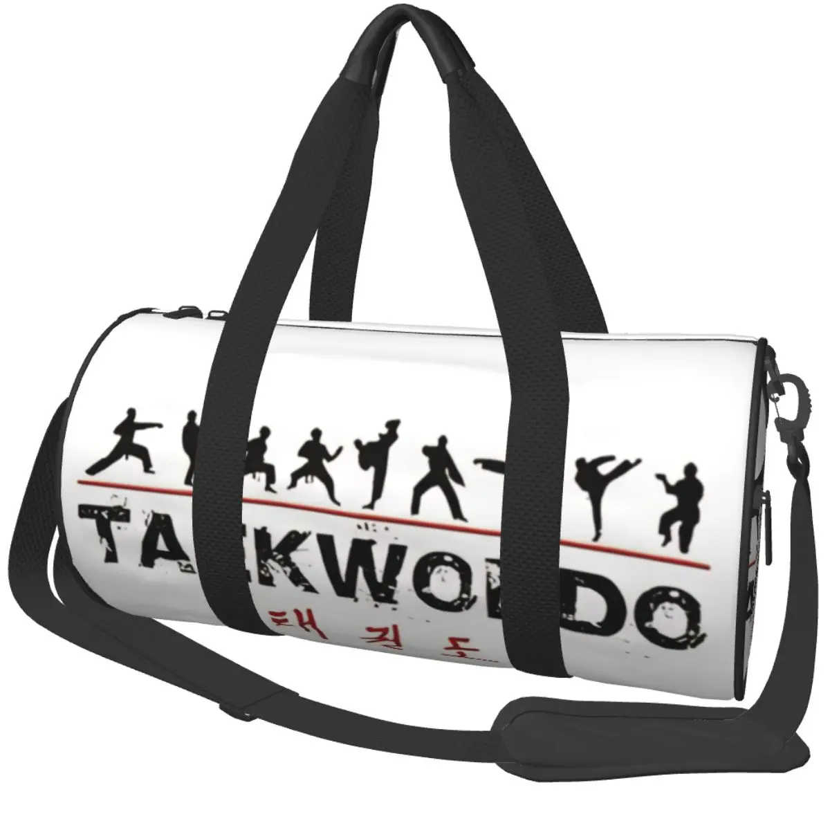 Taekwondo Text And Fighters Gym Bag Waterproof Sports Bags Large Training Custom Handbag Retro Fitness Bag For Men Women