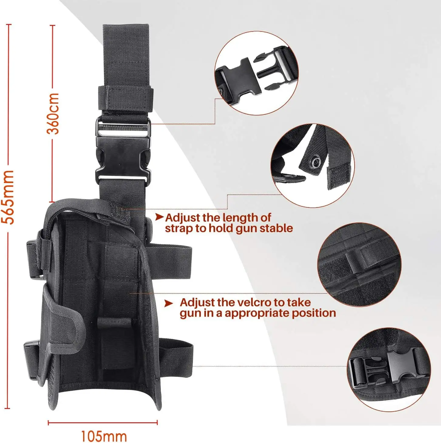 Linkes und rechtes Drop-Leg-Holster-Paar, verstellbares Nylon-Oberschenkelholster mit Utility-Taschen für Cosplay-Partys und Outdoor-Veranstaltungen – Detail 2