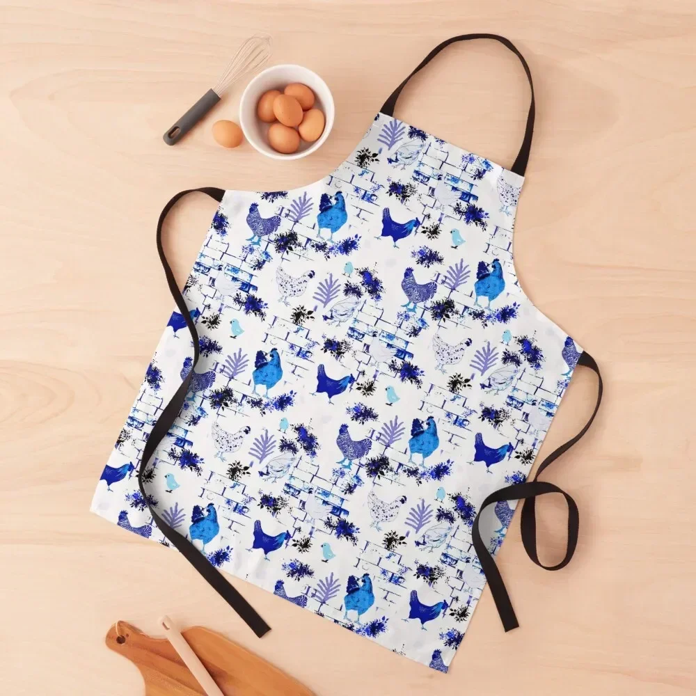 Blue Chicken,hen ,chicks pattern Apron Kitchen Utensils for women with pocket Apron