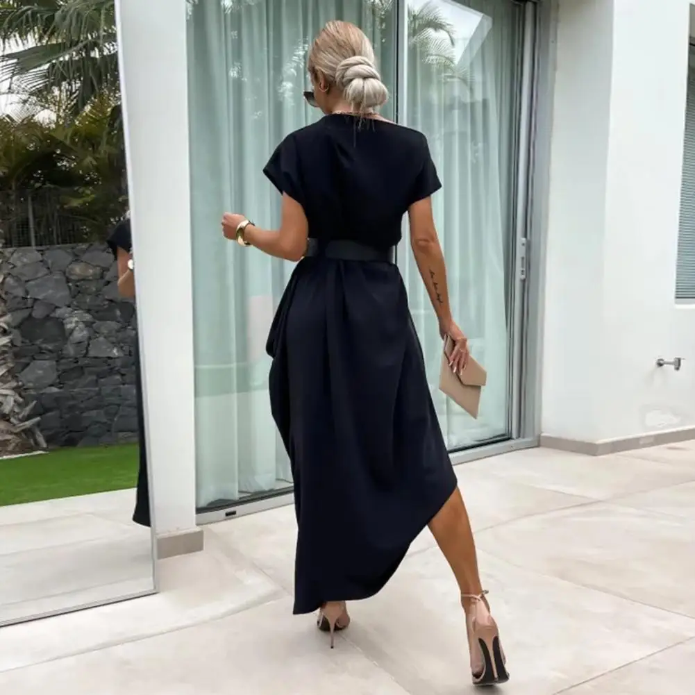 Długa sukienka damska Luźna sukienka Elegancka sukienka maxi na jedno ramię dla kobiet Jednokolorowa luźna sukienka do kostek Prom Party