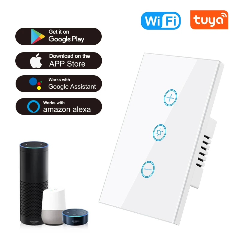 

ELEGAN Tuya Wifi Smart Dimmer Switch US Standard Smart Glass Panel Wall Touch Switch Smart Life APP Control With Alexa Google