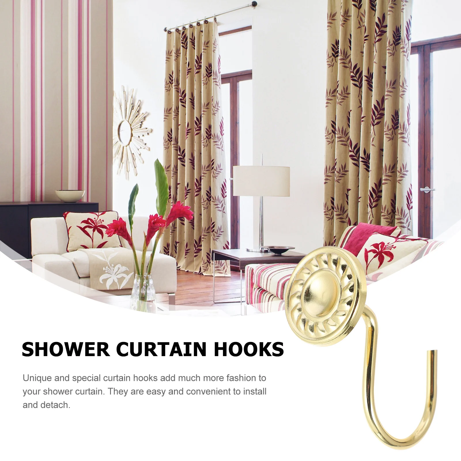 

12 Pcs Easy to Install Shower Hooks Bathroom Curtain Modern Decorative Hangers Door for Curtains Fastener