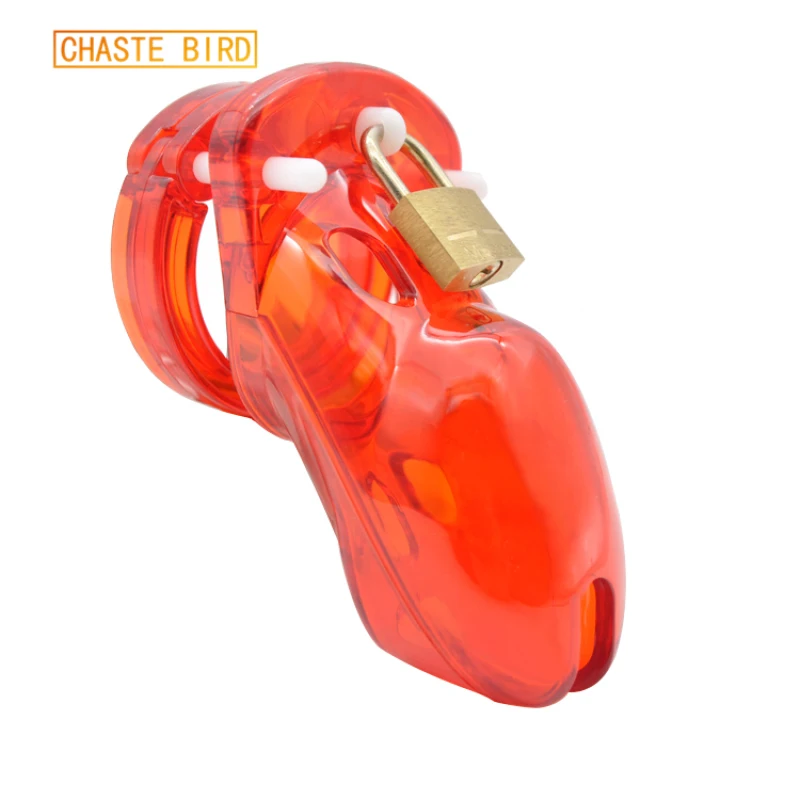 CHASTE BIRD Latest Design Luxury Male Chastity Device Plastic Light Cock Cage Penis Lock Belt Sex Toy Anti-off Ring BDSM A305