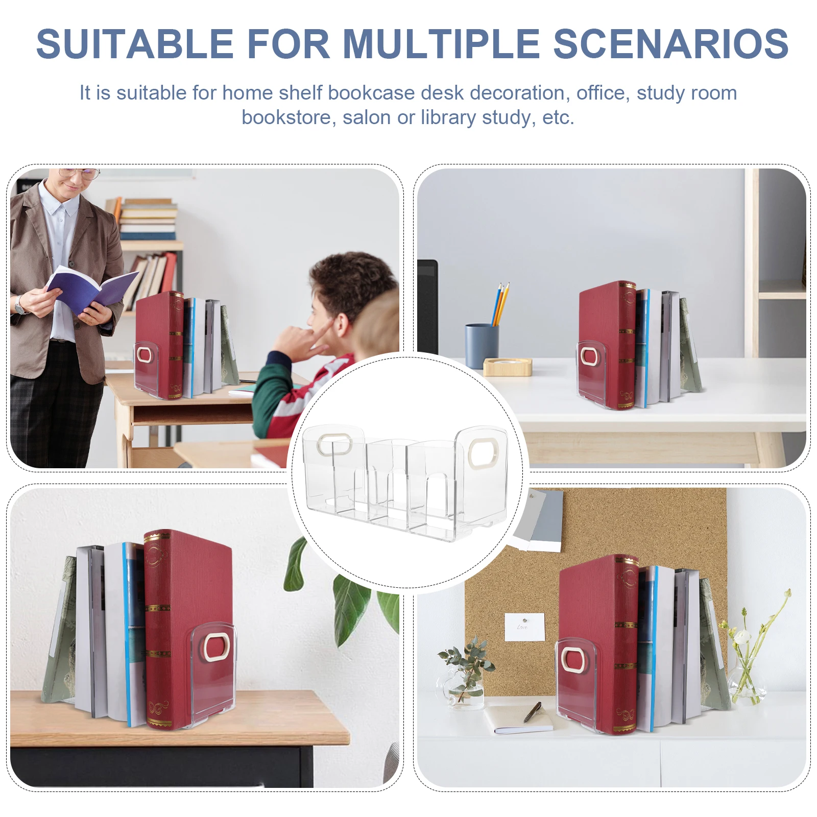 

Transparent 4 Grid Desktop Bookends Book ganizer Plastic Study Office Shelf Decor Magazine Files Student