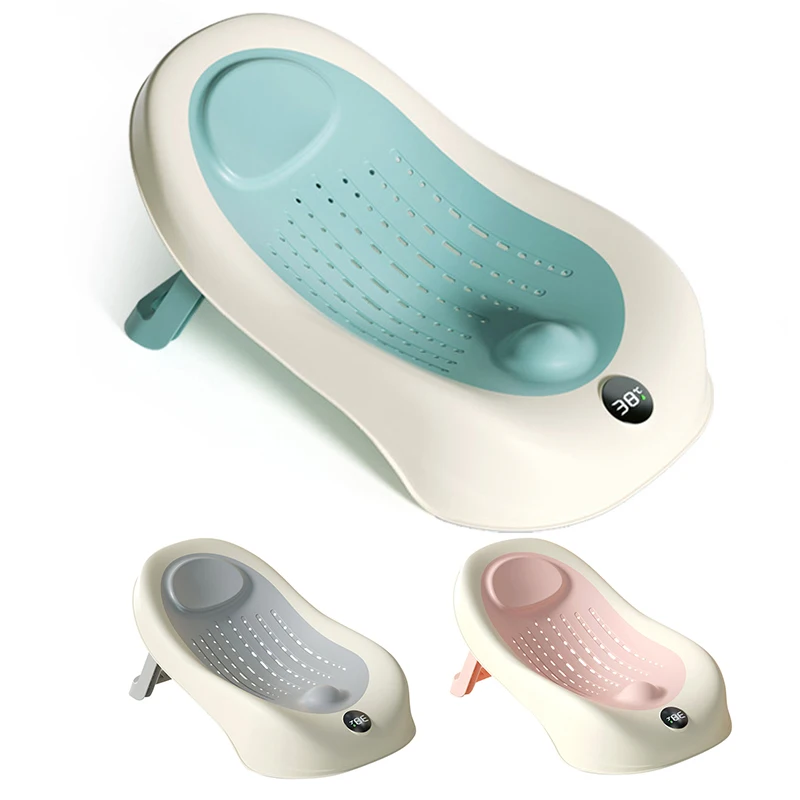 New Real-Time Temperature Silicone Baby Take Bath Bathtub Non-Slip Newborn Baby Bath Seat Folding Bath Bed with Support Bracket