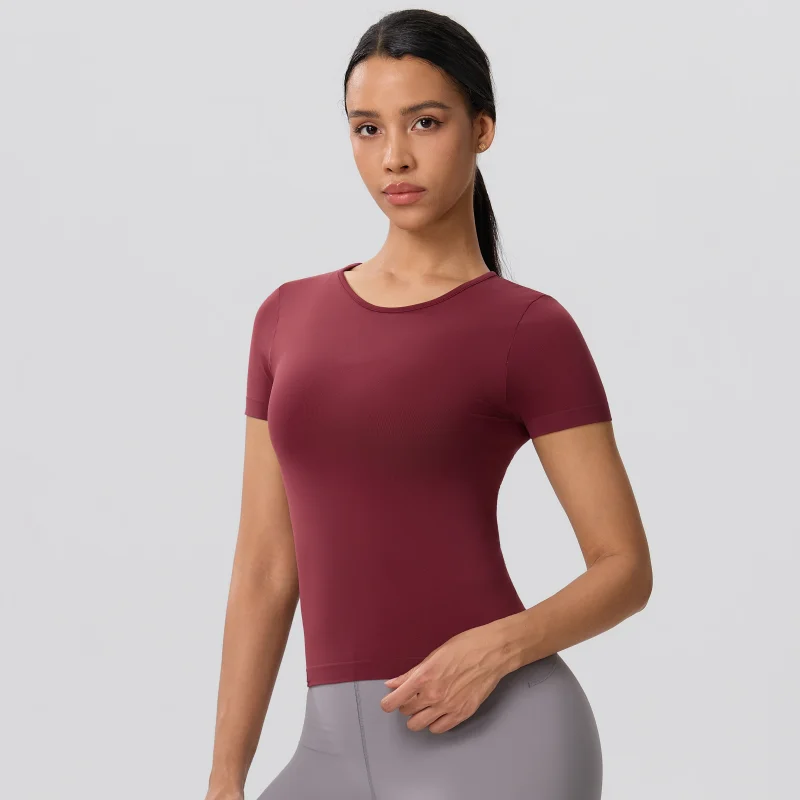 Women's Sports T Shirt Summer Short Sleeve Running Round Neck Breathable Stretchy Gym Yoga Slim Fitness Active Top