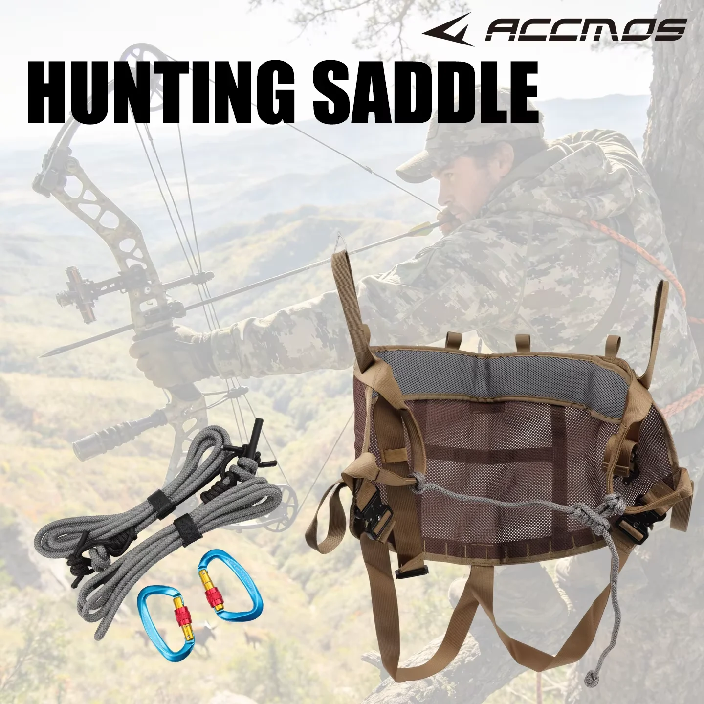 Comfortable Tree Saddle Seat with Lineman's Belt And Carabiners for Archery Hunting Shooting Climbing - Outdoor Adventure