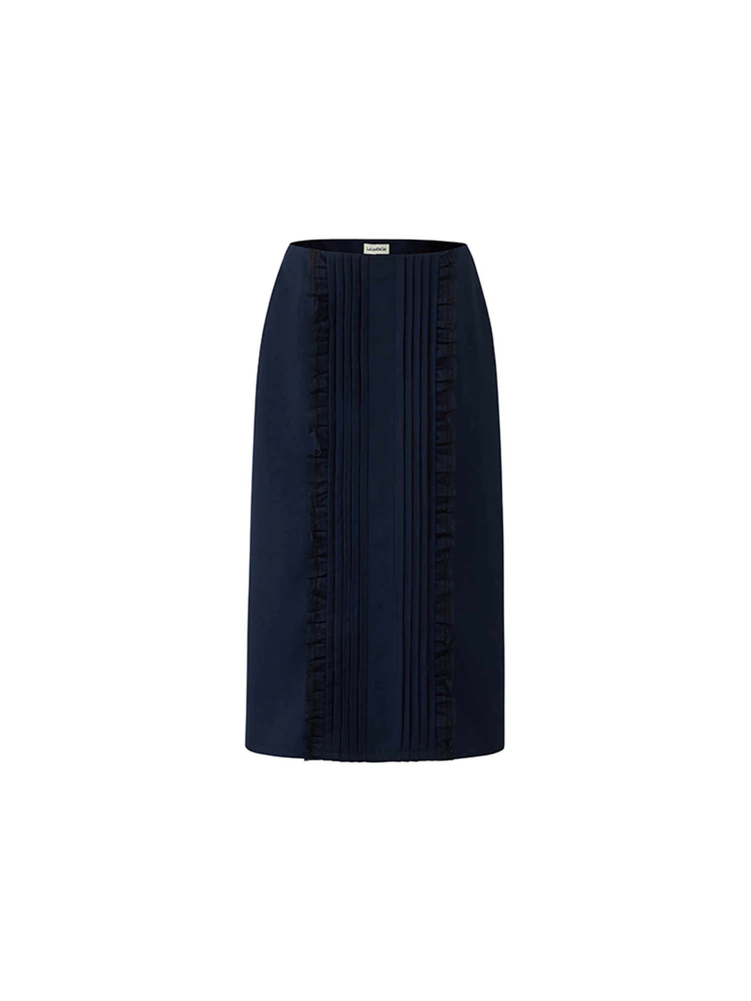 

LaluneDuCiel Vintage Lace Trim Pleated Midi Skirt Women Gentle Slimming Straight Cut Skirts Cotton Blend Gentle Sle