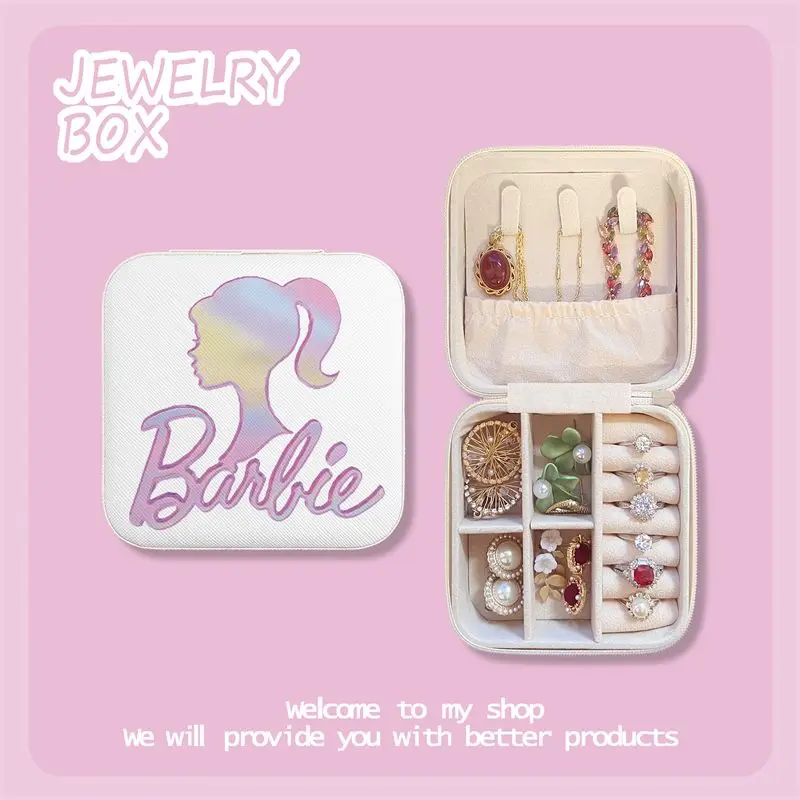 Cute Barbie Portable Earrings Ear Clip Jewelry Box Exquisite Fashion Necklace Ring Bracelet Mini Accessory Storage Birthday Gift