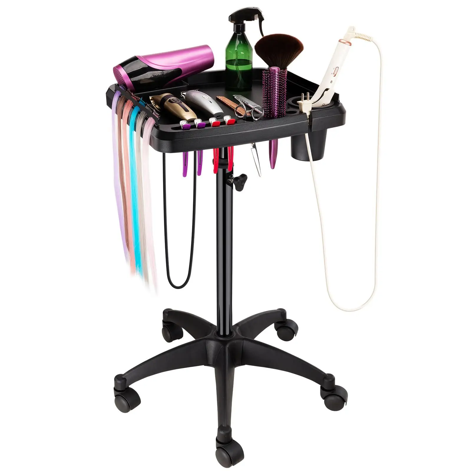 

Hairdressing Tool Car Salon Spa Beauty Tattoo Metal Rolling Service Instrument Tray Convenient Storage Rack Black