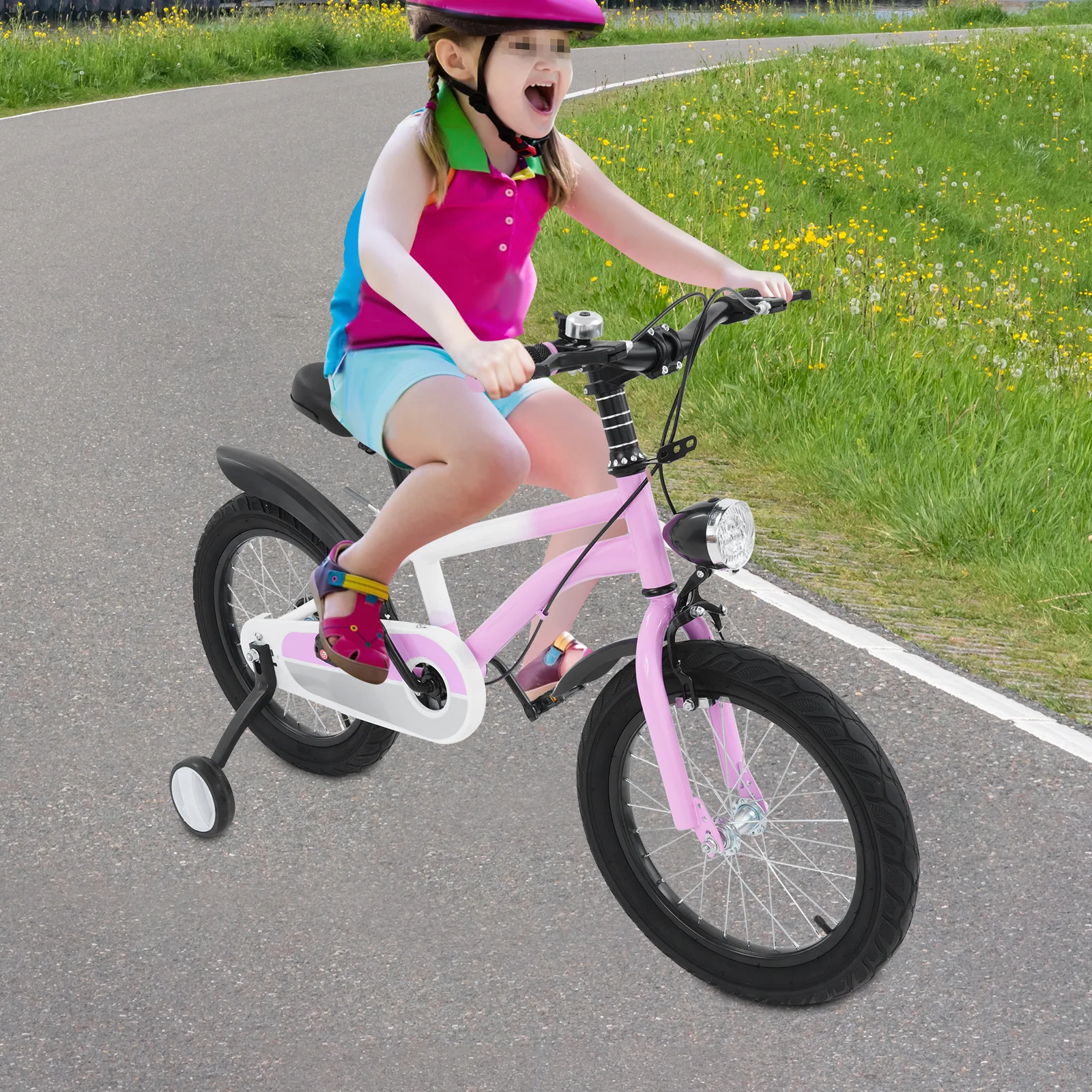 16-Zoll-Kinderfahrrad aus Kohlenstoffstahl mit Hilfsrädern und LED-Licht für 5–8 Jahre, höhenverstellbar, 60 kg – Detail 3