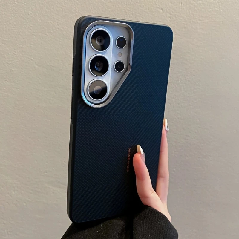 Carbon Fiber Texture Design Phone Case For Samsung S26 S25 S24 S23 Ultra Wireless Magnetic Shell Alloy Protective Silicone Cover