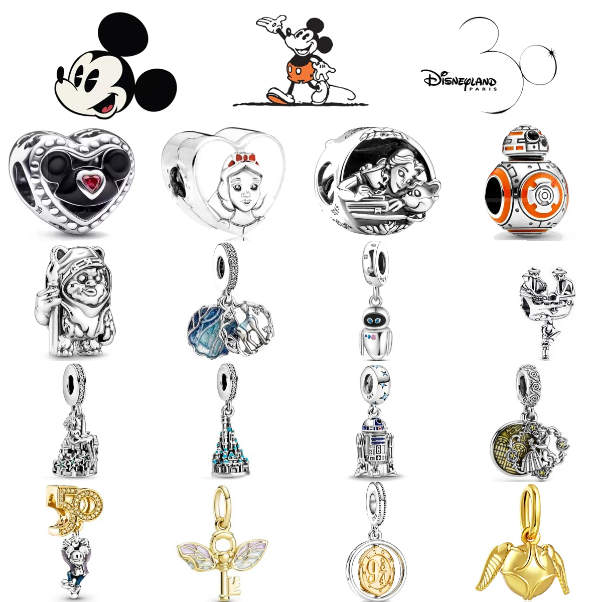 

New 925 Silver Miniso Disney Robot Castle Deer Princess Pendants Charms Beads Fit Original Bracelet DIY Jewelry For Women