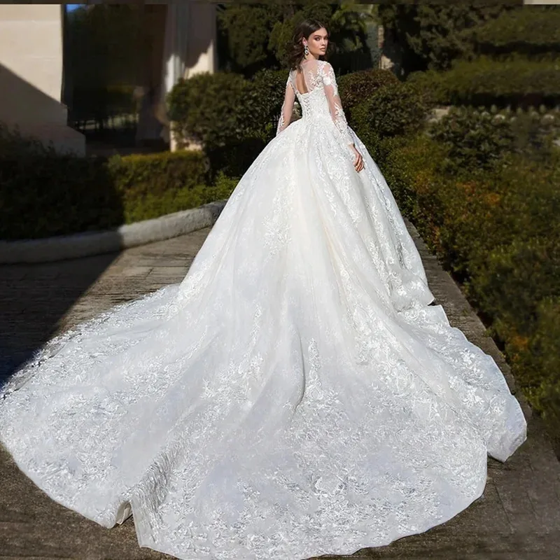 Maßgeschneiderte Ashley Carol Brautkleider 2025, langärmelig, Brautkleid, Kristallspitze, Applikationen, U-Ausschnitt, Brautkleid, Vestido De Novia