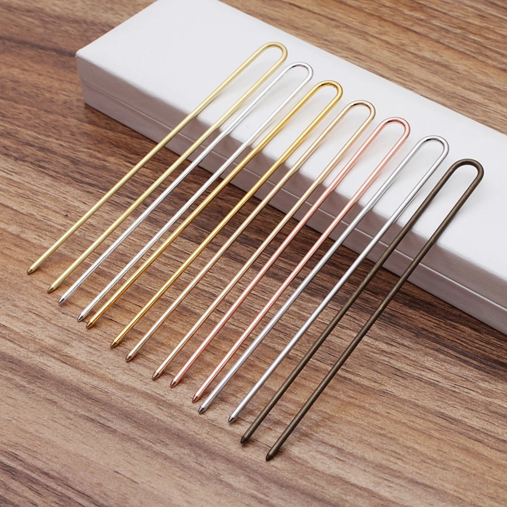 REGELIN Raw Brass Rose Gold Color Hair Sticks U shape Hair Pins Blank Base Setting 10pcs/lot 2mm*120mm For Women Jewelry Bulks