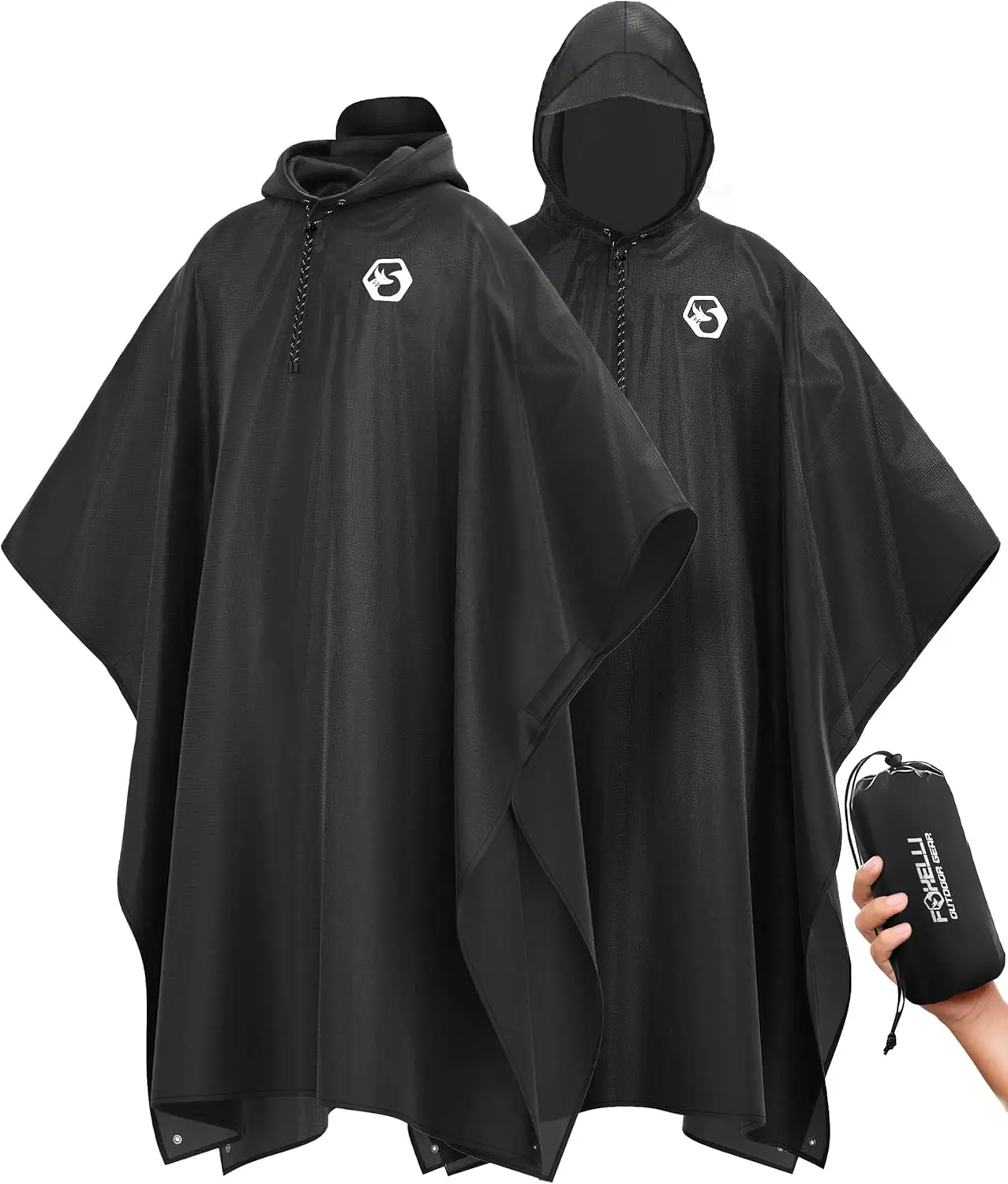 

Extra Long Waterproof Rain Poncho for Adults, Lightweight Hooded Raincoat for Hiking Camping Outdoors