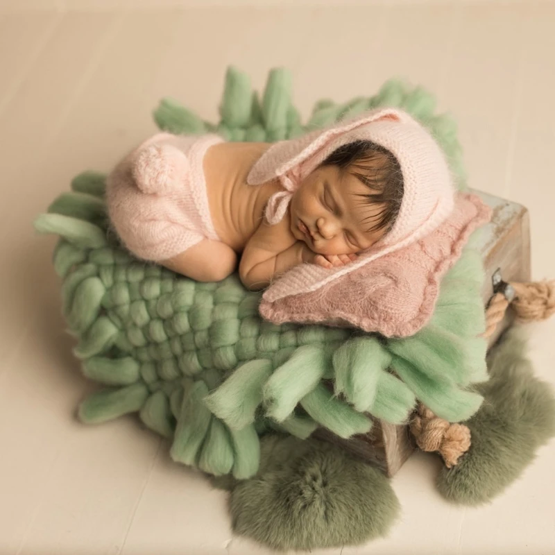 Newborn Photography Props Blanket Handmade Woven Baby Cuddly Blanket Baby Photo Shooting Backdrop Tassel Basket Filling Mat