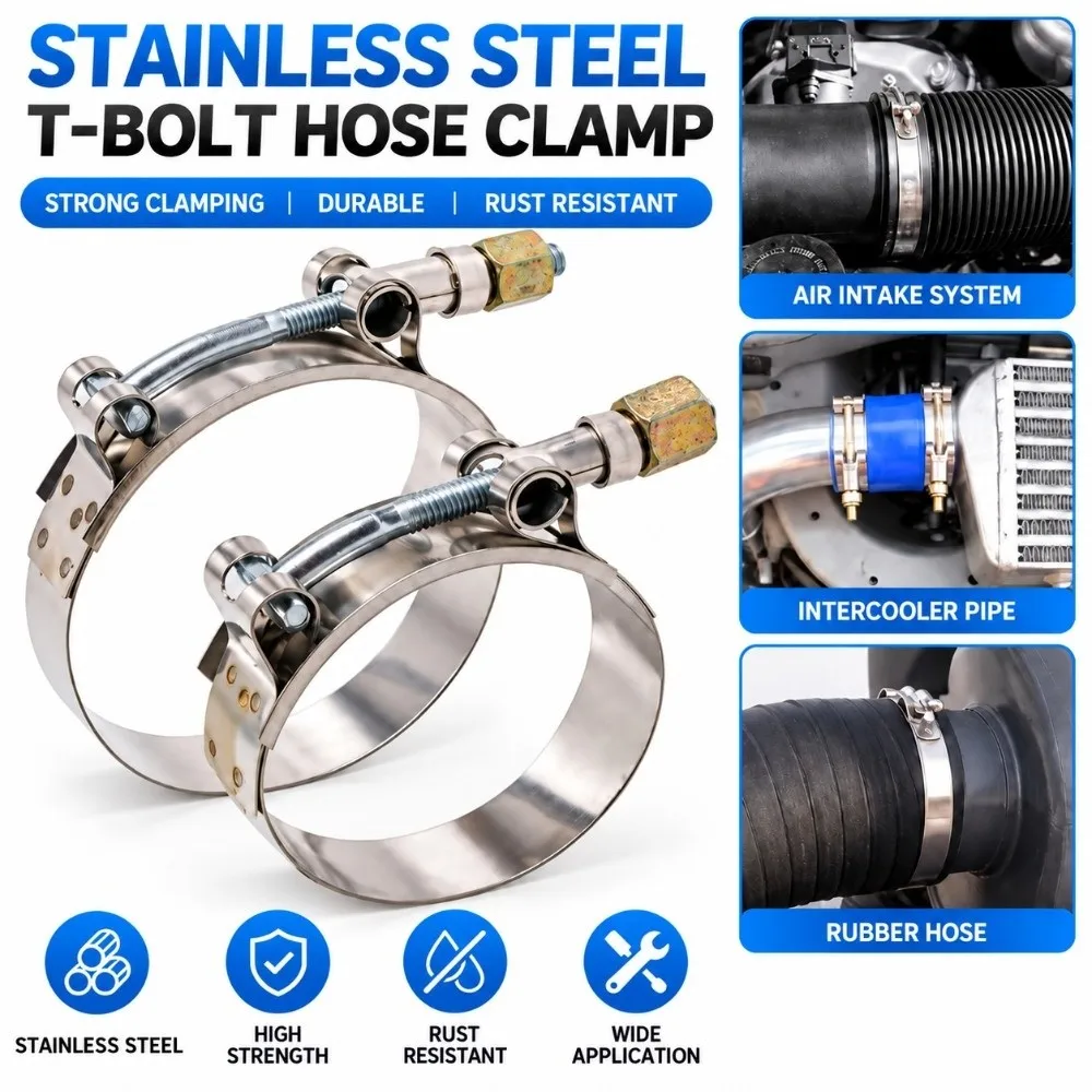 Durable Stainless Steel T-Bolt Clamp 51mm-150mm Universal Hose Clamps Intake Clamps