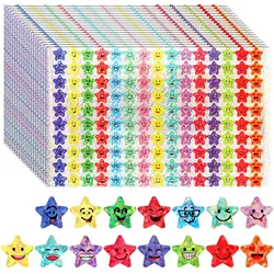 1500 Pcs Glitter Foil Small Star Stickers,15 Designs Happy Face Stickers for Student Reward