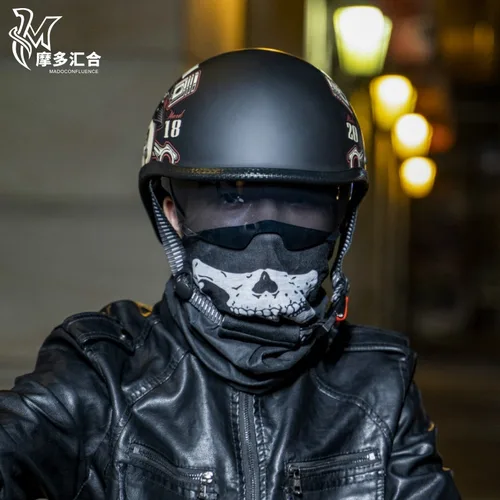 Imagen 2 del producto Cascos de motocicleta Retro para hombre, medio casco de moto Vintage con lente integrada, gorra de seguridad para bicicleta eléctrica de verano, moda Harley