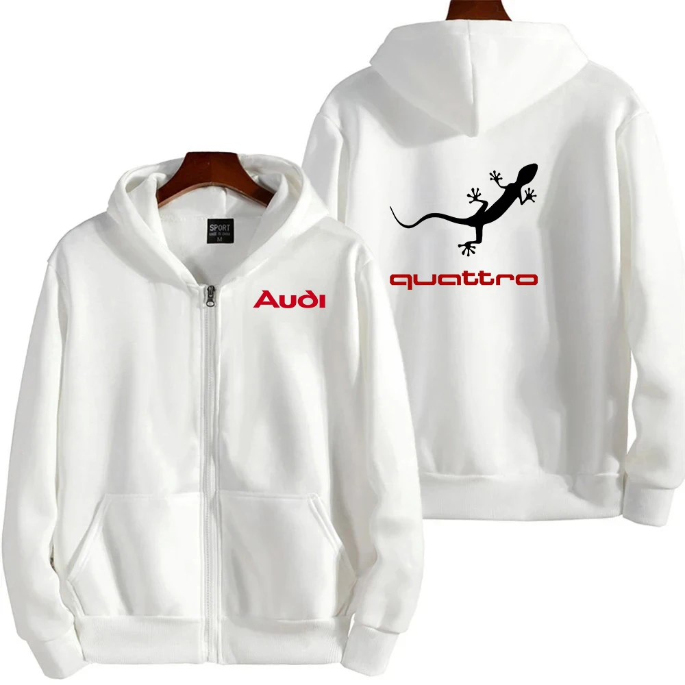 Audi printed zipper-up men's hooded sweatshirt, new long-sleeved hooded sweatshirt, men's fashionable casual wear, loose-fitting