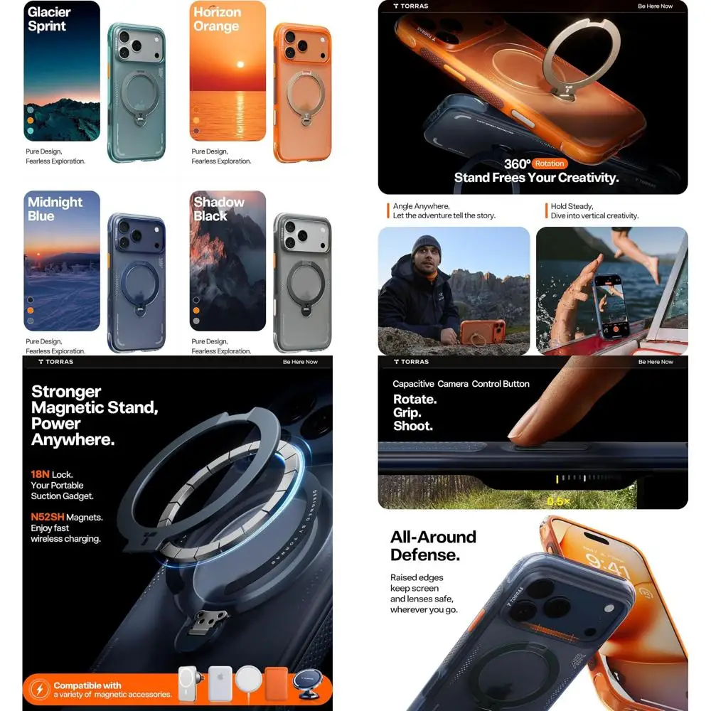

Чехол Ostand Q3 Air для iPhone 17 Pro Max с магнитной подставкой на 360 градусов, подходит для MagSafe, тестирование падения Mil-Grade, кнопка управления камерой,