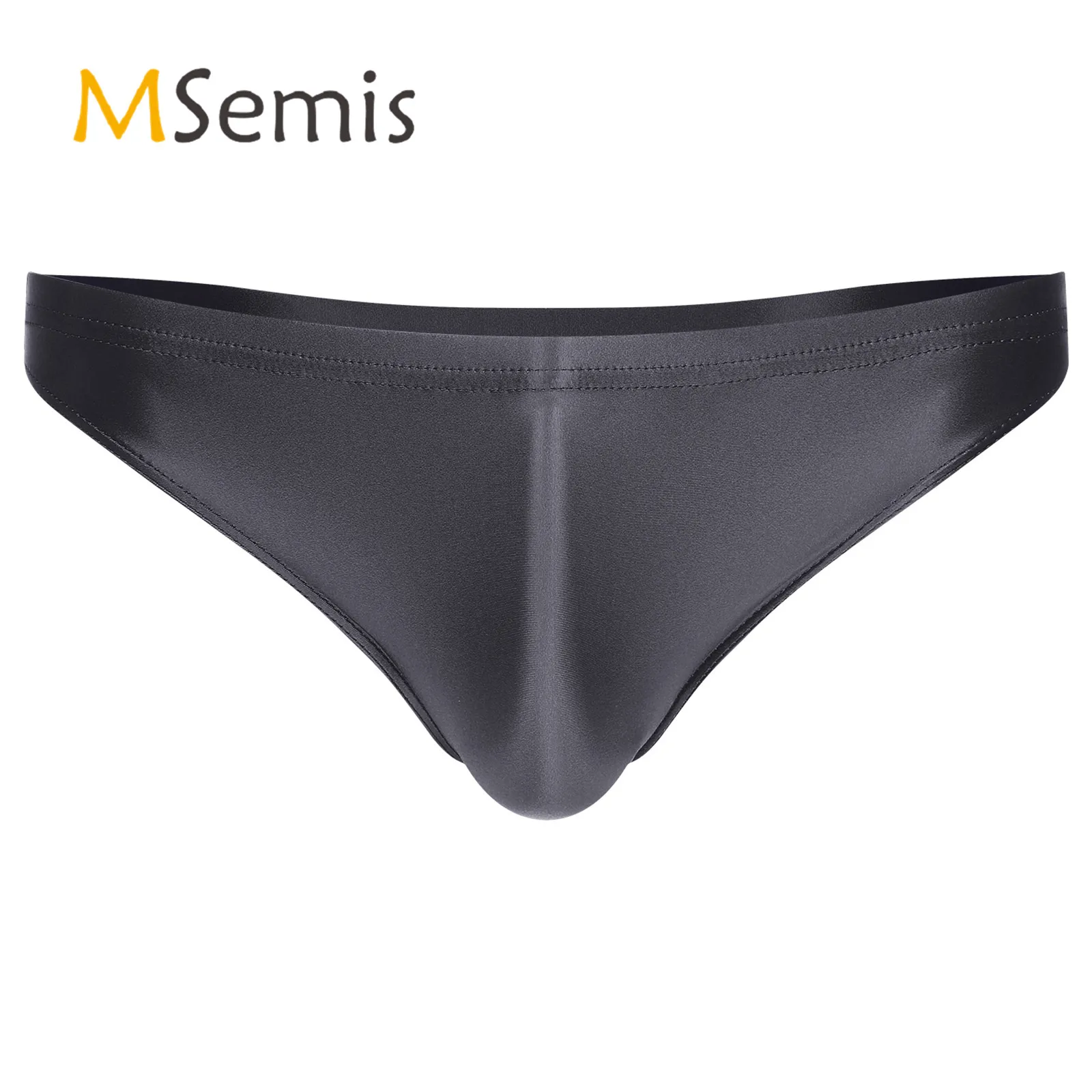 Gay Mens Lingerie Briefs Panties Swimwear Bottom Solid Color Underwear Underpants Elastic Waistband Glossy Low Rise Panties