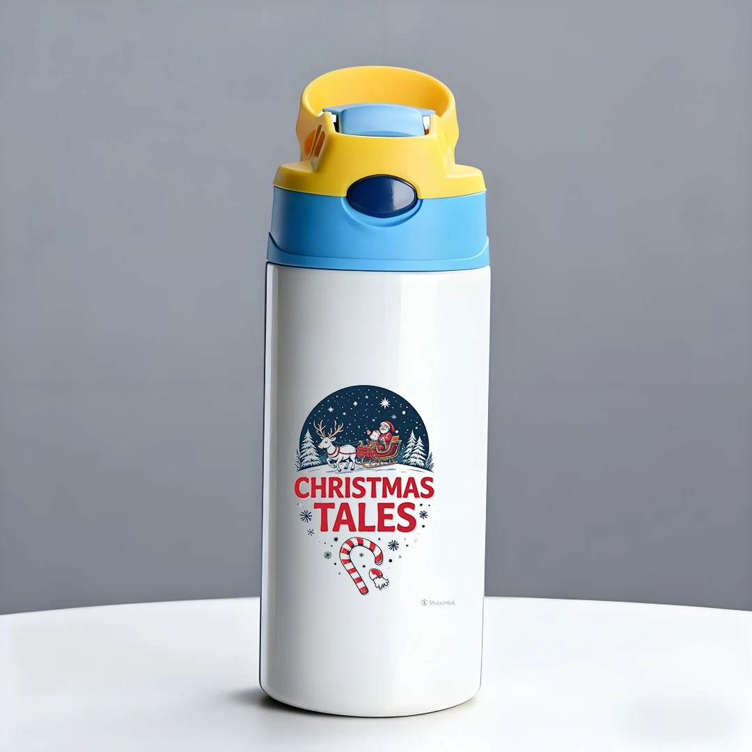 كوب حراري من الفولاذ المقاوم للصدأ 304 + كوب بقشة سانتا كلوز كرتوني للأطفال زجاجة مياه هدية عيد الميلاد والعام الجديد