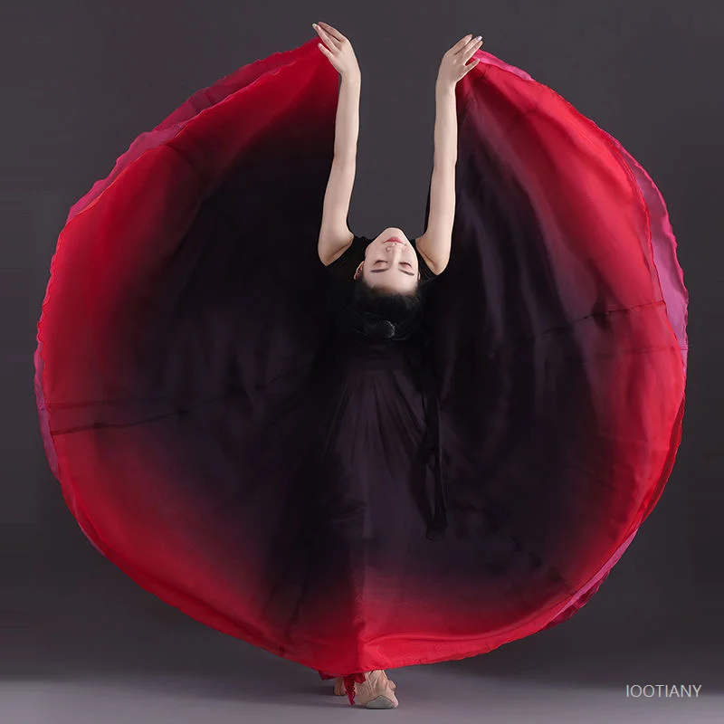 720度ニューバレエスカートクラシックダンスレディースロングスカートダンス練習スカート大人のグラデーション妖精フラメンコレースアップスカート