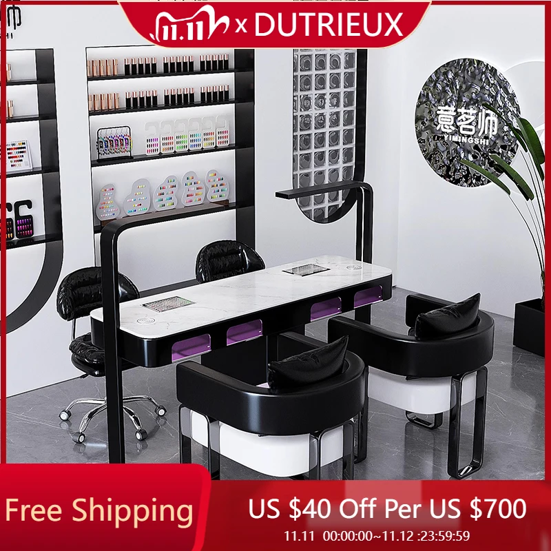 

Black Luxury Nail Desk Reception Mesa Makeup High Quality Manicure Table Nordic Modern Minimalist Nageltisch Salon Furniture