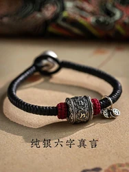 Hand-Woven Tibetan Carrying Strap Sterling Silver Six Words Mantra Dragon Year Animal Year Couple Bracelet Retro Style Ornament