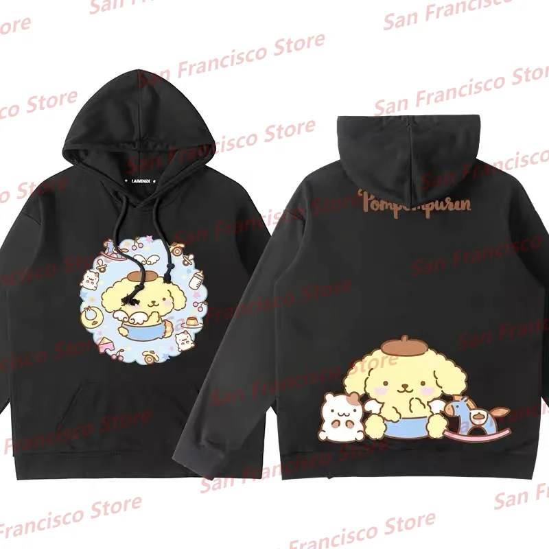 New Autumn/Winter Girl Sanrio Cartoon Pompompurin Print Long Sleeve Hoodie KID/Adult Casual Parent-Child Pullover Couple Sweater