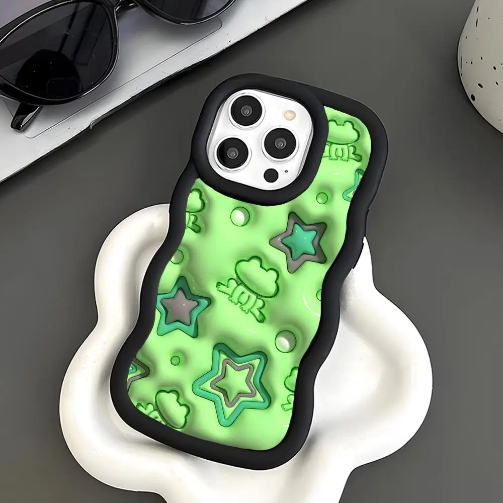 

3D Inflate Patterns Phone Case for iPhone 17 16 15 14 13 12 11 Air Pro Max Plus Black Soft TPU Wavy Edge Cover
