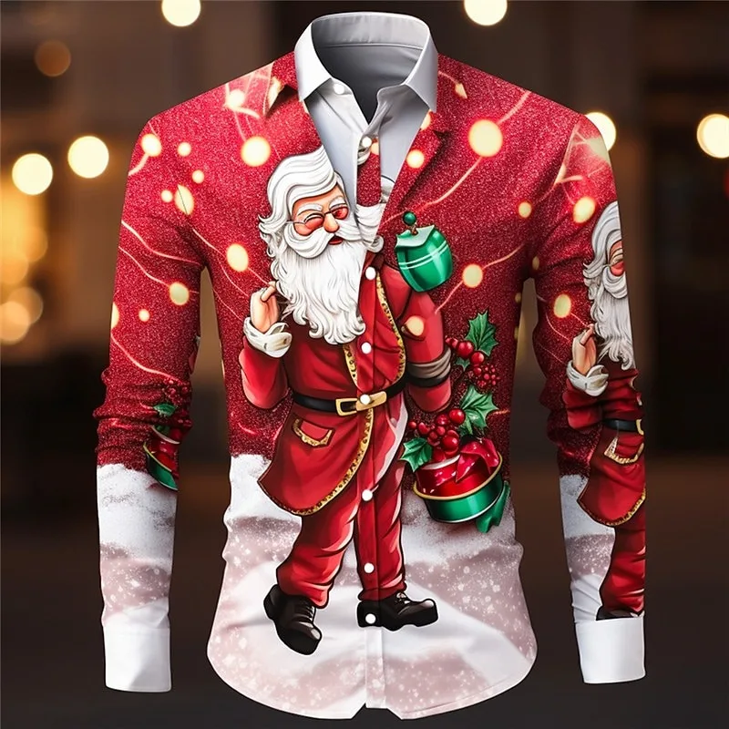

Рождественская мужская рубашка с длинными рукавами, мужская повседневная рубашка с длинными рукавами и 3D принтом снежинок, мужской топ