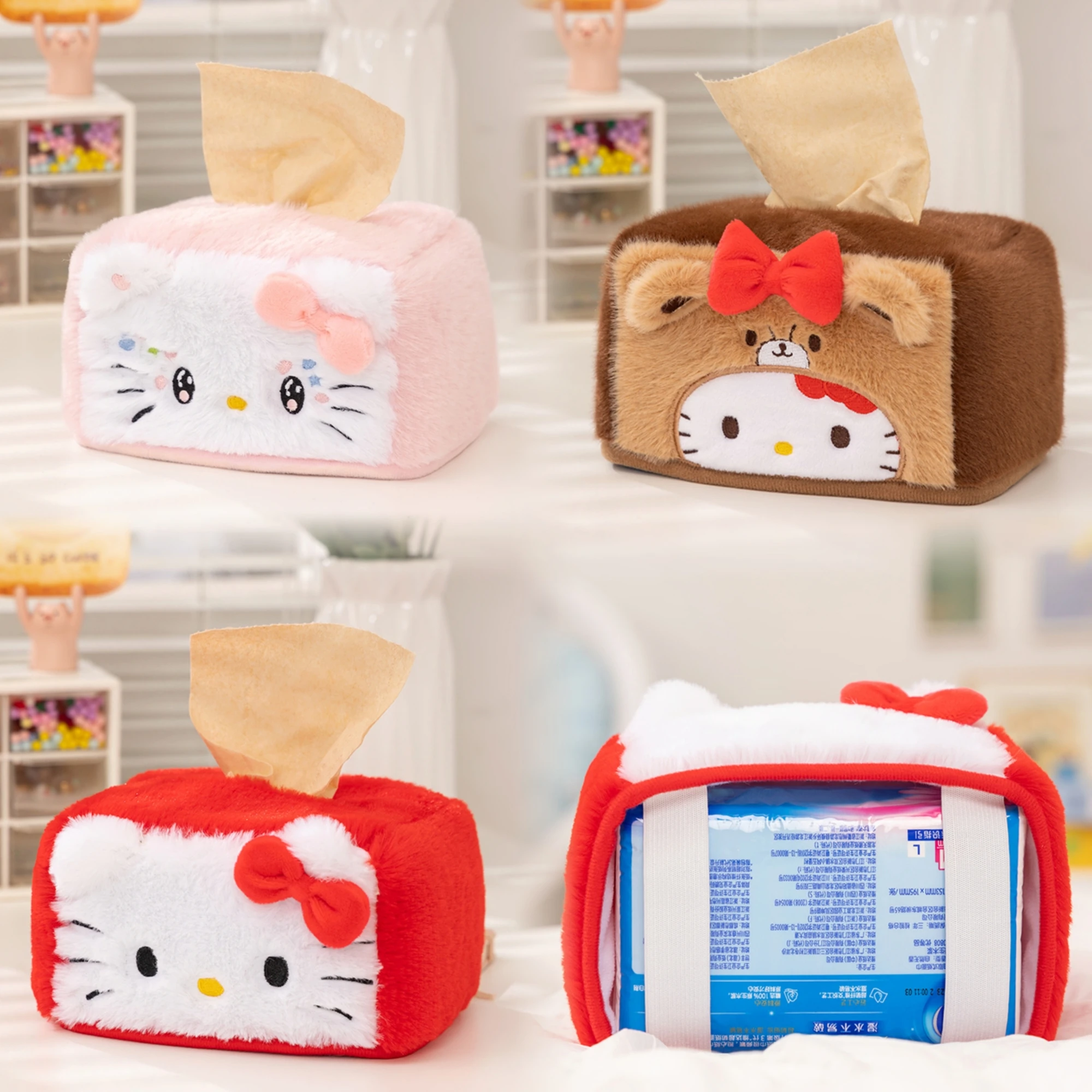 

Kawaii Hello Kitty чехол для салфеток для гостиной, сумка для хранения салфеток, кухонный контейнер для бумаги, настольный держатель для туалетной бумаги для ванной комнаты