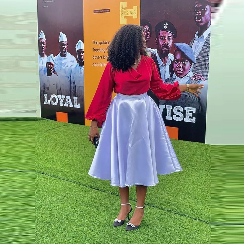 Weißer Satinrock mit hoher Taille, Teelänge, A-Linie, formelle Partyröcke für Damen, Sommer-Abschlussballrock, maßgeschneidert, ohne Oberteil