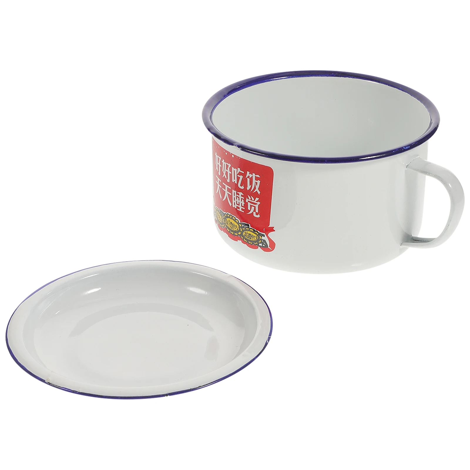 

Enamel Retro Style Food Bowl Large Capacity Soup Bowl Metal H Student Home Restaurant Hotel