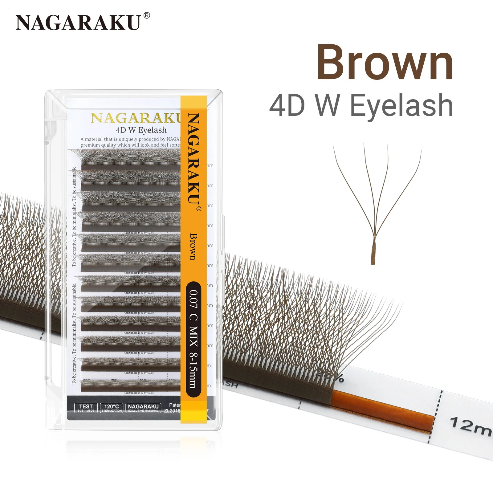 NAGARAKU Brown 5D/4D/3D W Lashes Shape Premade Fans Eyelash Extensions 12 Lines/Tray Natural Soft Light Individual Lashes