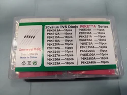 200PCS = 20 wartości * 10pcs zestaw dioda TVS P6KE6.8 do 440 A/CA 12/15/18/20/22/24/27/30/33/36/39/51/tranzystor 68/75/150/200/300/400