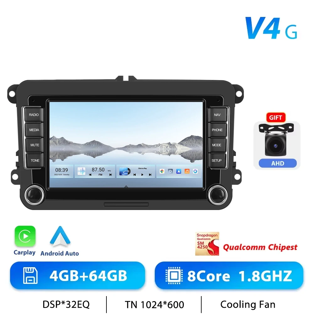 Podofo 7 "9" CarPlay Android Autoradio Voor Volkswagen VW Golf Passat JETTA Skoda SEAT Auto Intelligent Systeem 2din GPS Autoradio