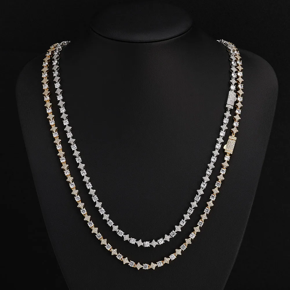 HHIOK Star Round Zircon Tennis Chain Necklace New Design Hip Hop Couple Fine Jewelry Femme for Valentine