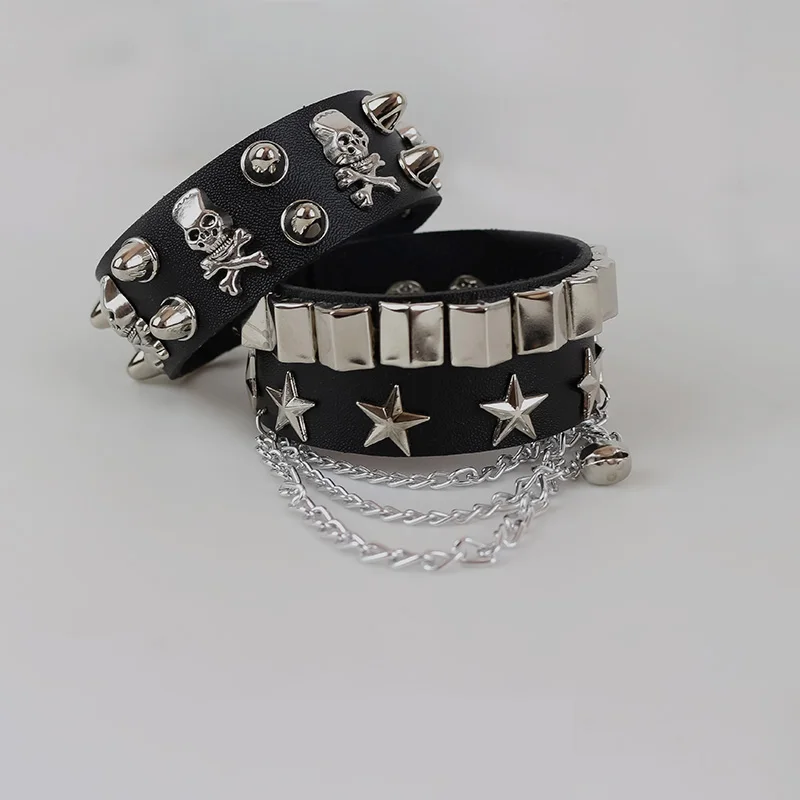 Trend Punk Exquisite Kette Legierung Stern Niet Schädel Armband für Frauen Bunte PU Leder Armband Coole Hiphop Schmuck Geschenke