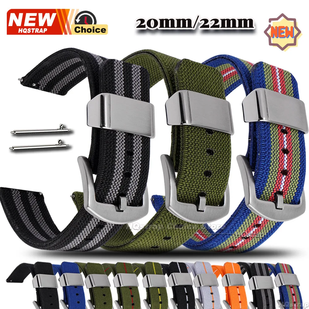 Steel Ring Elastic Nylon Canvas Strap 22mm 20mm Band for Samsung Galaxy Classic Quick Release Bracelet for Seiko Bands for Rolex