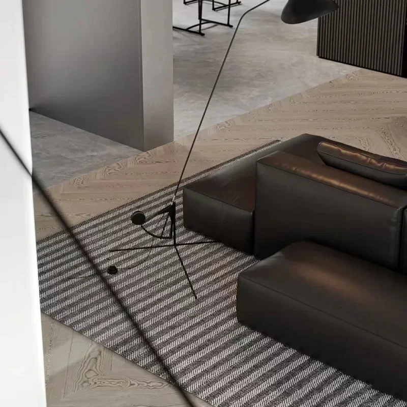 Black microfiber leather sofa, large living room square sofa pedal concubine seat combination