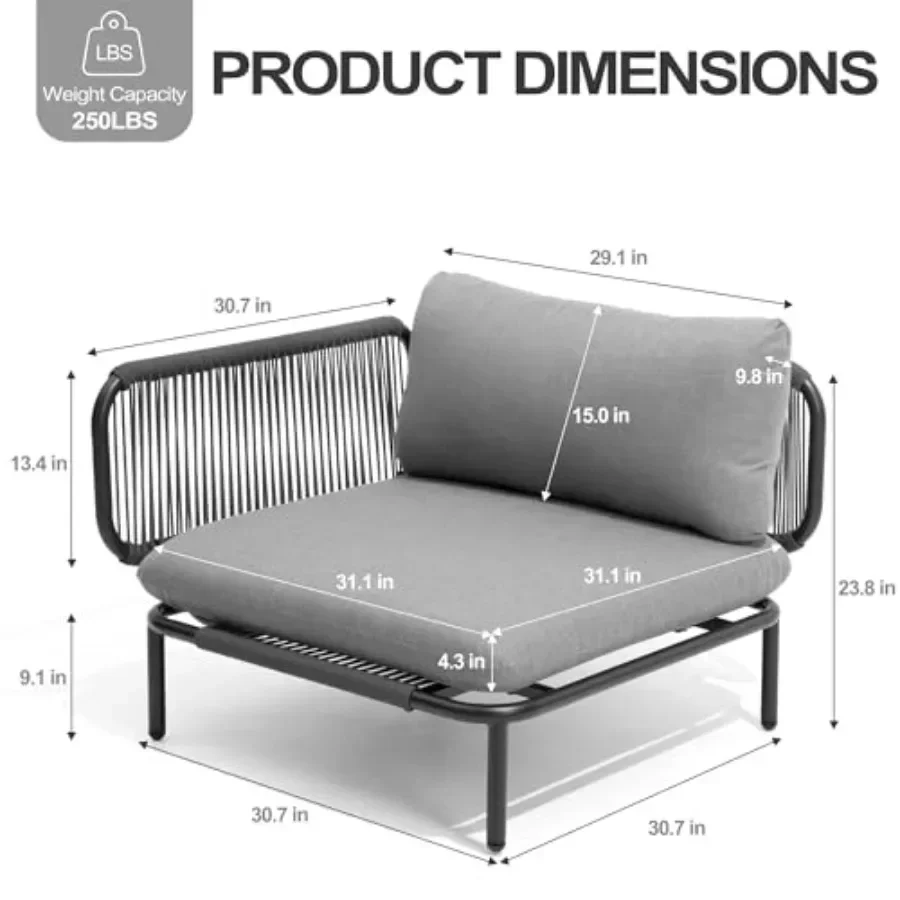 Patio Furniture Set: Outdoor Oversized Metal Single Sofa with Cushion, Black Frame and Gray Mat, Indoor/Outdoor Use, 1-Seat 2-A