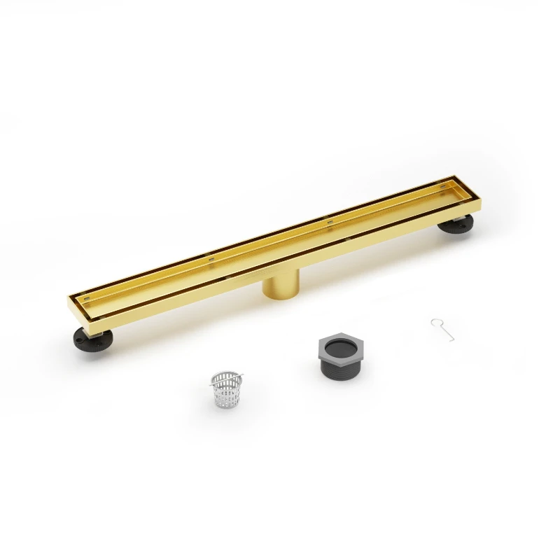 

Invisible brushed gold long floor drain, shower room can be inlaid with bricks Hotel project 304 stainless steel American linear