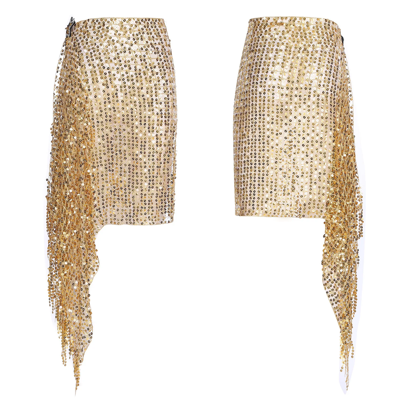 

Womens Belly Dance Hip Scarf Glittery Rhinestone Star Clip Sequin Self-tied Tassel Hip Skirt Waist Chain for Latin Salsa Dance