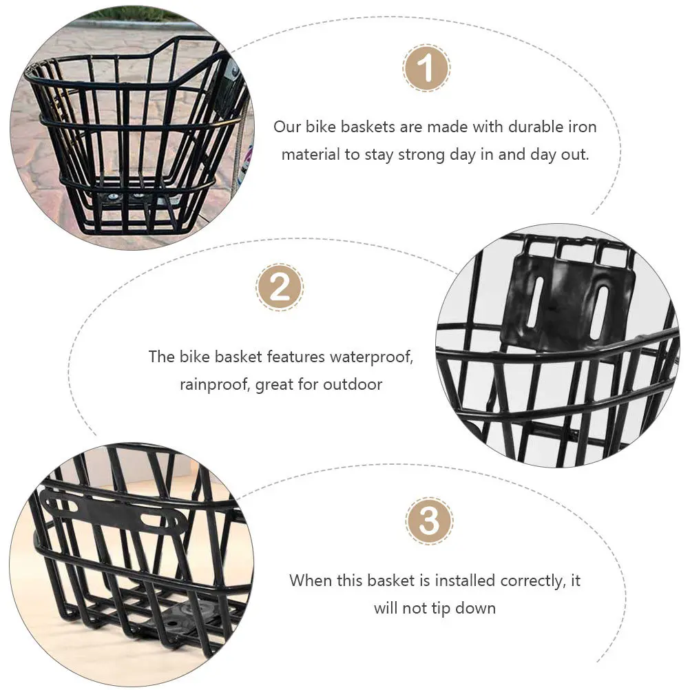 1Pcs Bike Basket Front Handlebar Durable Iron Large Capacity Waterproof Rainproof Cycling Supplies