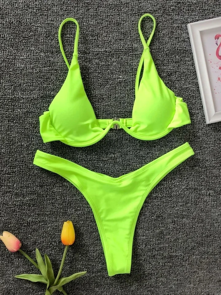 

Bikini Set Women's Sexy Underwire 2-piece Swimsuit High Waist V-neck Suspender Backless Summer Beach Swimwear Monikini 2025 New